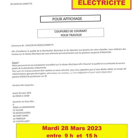 Avis coupure électricité 28.03.2023