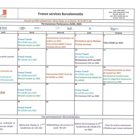 France Services planning avril 2025 France Services planning avril 2025