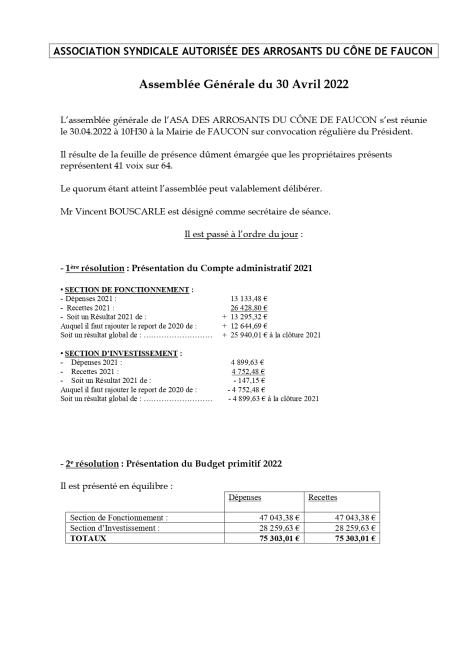 Compte rendu AG du 30.04.2022