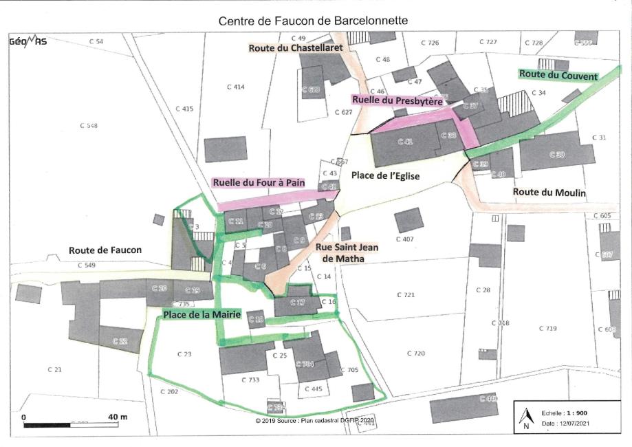 Dénomination rues centre village Faucon