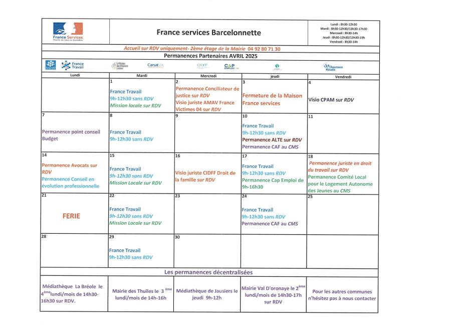 France Services planning avril 2025